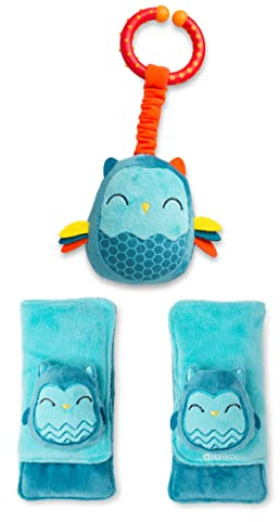 Diono Owl Character Car Seat Straps & Linkee Toy, Shoulder Pads for Baby, Infant, Toddler, 2 Pack Reversible Soft Seat Belt Cushion and Stroller Harness Covers Helps Prevent Strap irritation
