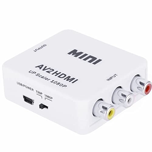 a HDMI Mini Adaptador,AV2 Soporte 1080P PAL/NTSC con Plug and Play, convertidor de Audio y Video V a HDMI para TV STB VHS VCR Cámara DVD PC Laptop