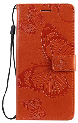 DENDICO Coque pour Xiaomi Redmi Note 7 Pro/Redmi Note 7, Papillon Imprimé PU en Cuir Coque Magnétique Portefeuille TPU Étui Housse pour Xiaomi Redmi Note 7 Pro/Redmi Note 7 - Orange