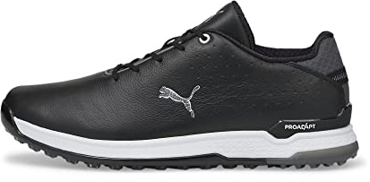 PUMA Proadapt Alphacat Herren-Golfschuh aus Leder, schwarz/silberfarben, 40.5 EU