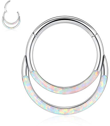 AROWRO Nasenring Septum Clicker Daith Helix Rook Ohrring Daith Schmuck Daith Rook Piercing Schmuck Knorpel Conch Creolen 316L Chirurgenstahl 16G 7mm Silber Weißer Opal Intarsien