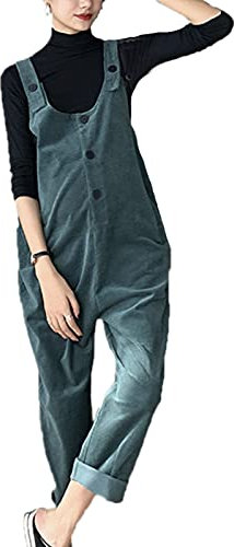 Salopette premaman in velluto a coste vintage con spalline verdi, 41, XL