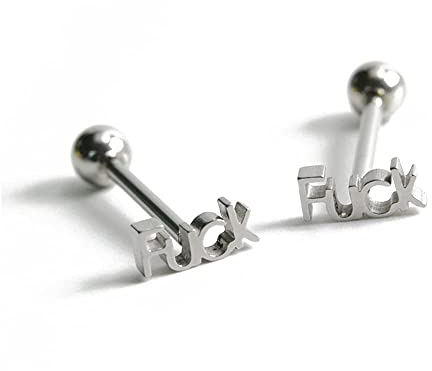12G Personalized Words Letters Tongue Nail Stainless Steel Hypoallergenic Punk Nipple Lip Rings Tragus Nails Helix Screw Back Earring Stud Barbell Body Piercing Jewelry for Women Girl Gifts