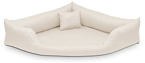 Juelle Hundebett aus Kunstleder Eckbett für mittlere und große Hunde, Kuscheliges Hundekissen, Sofabett Gabi M-XXL (80x80cm, Ecru)