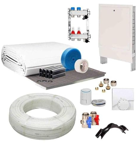 Fußbodenheizung Warmwasser Set 30m² Tackersystem 20 mm Rollbahn PE-RT Rohr VA15 Regelung A