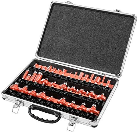 GRAPHITE Widia - Fresa a forchetta con fusto da 8 mm, in metallo duro (HM), set da 35 pezzi, per legno, valigetta in alluminio, 13 frese a U, 6 frese dritte, 3 frese per scanalature