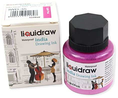 Liquidraw Coloured Drawing India Ink, Light Pink - 35ml | Artist Supply, Non-Fade, Waterproof, Lightfast & Permanent, Pens & Brushes, Use on Paper Board, Canvas, Fabric & Wood