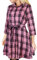 FANCYINN Robe Chemise à Carreaux pour Femme à Manches Longues à Carreaux Tartan Mini Robe Longue Haut Court Style Rose et Noir XS