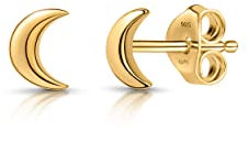 Amberta Damen Himmlisch Ohrstecker aus 925 Sterling Silber: 18K Vergoldete Mond Ohrstecker