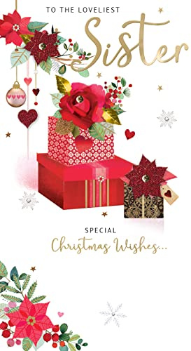 To The Loveliest Sister Embellished Christmas Card Hand-Finished Champagne Cards XCDC397