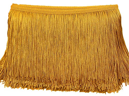 10cm x 2m Fransenborte Fransenbordüre Fransenband Dekoband Tanzfransen Schnittfranse Seide Quaste Fransen-Borten Bänder zum Nähen,DIY Basteln,Kleidung Dessous Kostüme Vorhänge Dekoration,GoldB