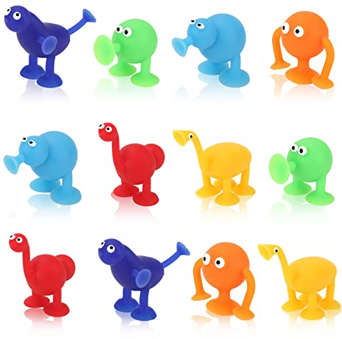 12 Stück Saugnapf Spielzeug, Sauger Spielzeug, Saugnapf Tiere Spielzeug, Saugnapf Bausteine, Silikon Spielzeug, Stressabbau, Badespielzeug für Jungen und Mädchen (A)