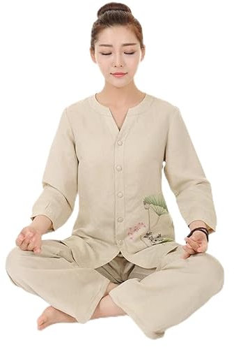 Tenue de Tai Chi Uniforme d'arts Martiaux Kung Fu Doux printemps automne été chine Tai Chi uniforme for femmes Kung Fu Qigong tenues vêtements hauts + pantalons femme lin méditation vêtements ( Color