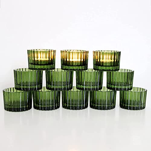 Vohocandle Grüne Teelichthalter 12 Stück, Glas-Teelichthalter für Hochzeitsfeier, 5 cm x 3,5 cm, Votivkerzenhalter für Urlaub, Heimdekoration