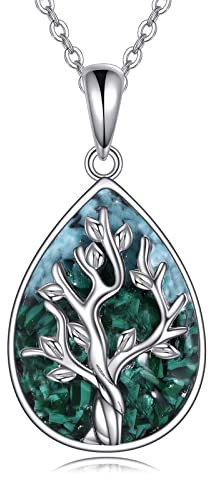 AXELUNA Collier en malachite avec pendentif en forme d'arbre de vie en argent sterling 925 avec malachite - Bijou spirituel naturel pour femme - Cadeau de croissance et d'attachement
