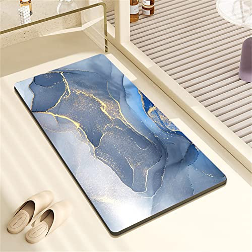 Lzryybz Tapis de Bain en Pierre diatomite antidérapant Anti moisissure sèche Rapide Douche à diatomées Fil d’Or marbre Absorbant Caoutchouc 60x90cm
