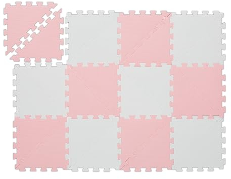 Relaxdays Puzzlematte, 12-teilige Spielmatte, schadstofffrei, Eva Schaumstoff, Kinderzimmer, 114 x 86 cm, rosa/weiß, 114x86 cm