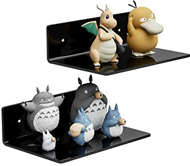 Sezanrpt 23CM Schwarze Wandregale, Acryl Wandmontage Ledges Display, Acryl Display Wandregal für Funko Pop Figuren, Sammlungen, Pflanzen, Dekor, Toilettenartikel, Gewürze, 2-Pack