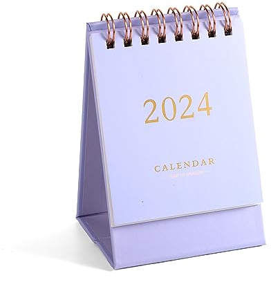 Mini Tischkalender, Kleiner Tischkalender Mini-Tischkalender 2023-2024 Winziger Tischkalender für Zuhause Büro Schule (2023.7-2024.12, Lila)