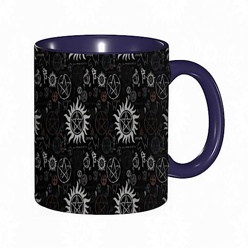 RFSHOP Kaffeetasse Supernatural Symbole schwarzer Druck 325 ml Keramik Teetasse mit Griff für Home Office Weihnachten Geburtstag