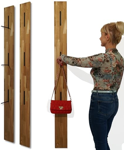 FLEXISTYLE Holz Kleiderhaken wand Wandgarderobe Garderobe klappbar platzsparend Garderobenhaken Holz Garderobenleiste Holz für Flure, Garderoben, Schlafzimmer und Badezimmer (Eiche)