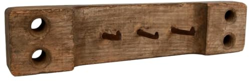 MACOSA VM040182 Kleiderleiste Wandgarderobe Holz recycelt 45 cm braun vintage Antik 3 Haken Garderobe Wanddeko Dekohaken Schlüssel-Haken Wandhaken Kleiderhaken Küchenhaken