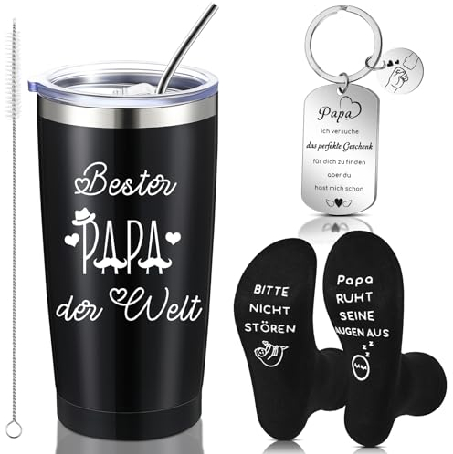 Blulu Los Mejores Regalos de Cumpleaños para Papá Incluido 20 Onzas Regalo Taza Termo Día del Padre Calcetines Antideslizantes para Papá Llavero Papá Set de Regalo Día del Padre para Navidad