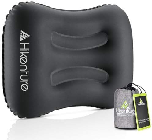 HIKENTURE Camping Kissen Ultraleicht, Aufblasbares Reisekissen, Ergonomisches Kopfkissen Nackenkissen für Camping, Reise, Outdoor, Inflatable Travel Neck Pillow, Grau