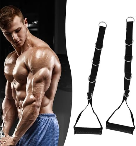 PZJFH 2PCS Fitness Gym Handles, Exercise Handle,65CM Cable Handle, Fitness Grip, Ultra-Durable Multi D-Ring TPR Grips for Cables Crossover Heavy-Duty Workouts Pulley LAT Pull Down Home Gym