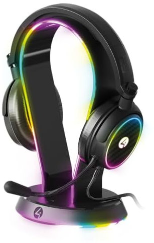 4Gamers Beleuchtetes Headset und Ständer, kompatibel mit Spielekonsolen, PC, Handy und Tablet
