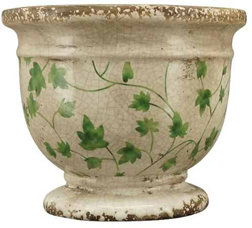 Arinosa Blumentopf auf Fuß Landhaus Grün Steingut Efeuranke Shabby Style 17,5x17,5x14,5 cm