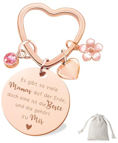 Sugeru Muttertagsgeschenke für Mama, Edelstahl Herz Schlüsselanhänger mit Gravur & Glücksbringer, Bestes Geschenk zum Muttertag, Geburtstagsgeschenk, Valentinstag & Jahrestag