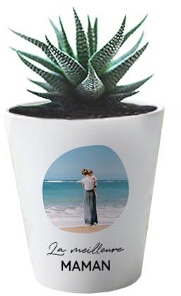 CADEAUX.COM - Pot de Fleurs Personnalisable Photo et Message - Pot de Fleurs Blanc Conique en Céramique - Idée Cadeau Anniversaire ou Fête des Mères - Cadeau Maman - Pot Personnalisé Photo