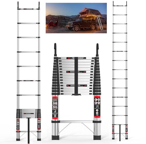 Scala telescopica da 5m, acciaio inox, scala telescopica multifunzionale, scala antiscivolo, leggera e portatile, con un peso di 150kg, con ganci staccabili, adatta per case, soffitte e camper
