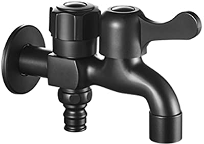 Grifo for lavadora, negro, uno en dos, válvula desviadora de grifo, 1/2 grifo for lavadora, grifos dobles de latón, for exteriores, for fregadero de fregona, negro B (Color : Black A)