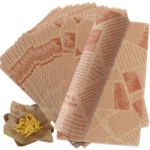 DAJAVE 500 Pcs Greaseproof Paper Sheets for Food Newspaper Style Fish and Chip Paper Sheets Food Wrapping Paper Wax Papers Sheet Oil Proof Papers for Hamburgers Sandwich Fries