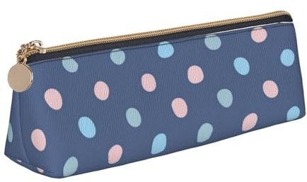 Bleistifttasche, Dreieckiges Stiftetui Tragbare Bleistifttasche Ledertasche Für Das Schulbüro,Crayon Dots Marineblauer Hintergrund