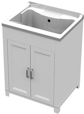 Avilia Lavatoio per Lavaggio Capi a Mano - Lavandino a Doppia Anta, con Kit Sifoni, per Uso Interno ed Esterno, in Resina, 60x50 cm, Bianco