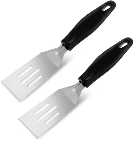 Lot de 2 petites spatules de service en métal – Pelle à tarte en acier inoxydable et spatule pour une utilisation en cuisine – Retourner ou cuire pour brownie, biscuits, crêpes, gâteaux