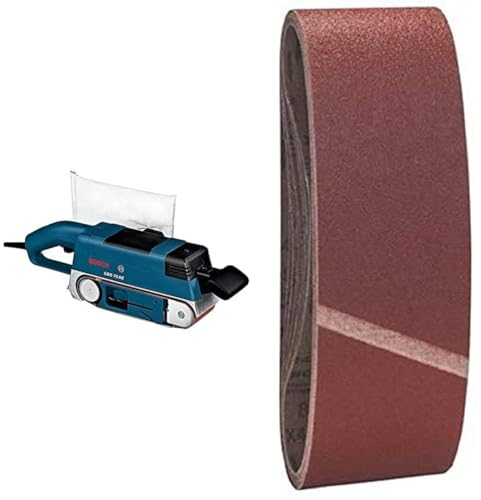 Bosch Professional Ponceuse à Bande GBS 75 AE + 10 pcs. Kit Bande Abrasives X440 Best for Wood and Paint (pour Bois et Peinture, 75 x 533 mm, Grain 80, Accessoires)