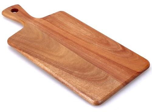 Gtencemen Planche à découper en bois d'acacia avec poignée pour cuisine, petites planches à découper en bois pour fruits, fromage, pain, viande, charcuterie, service et sculpture