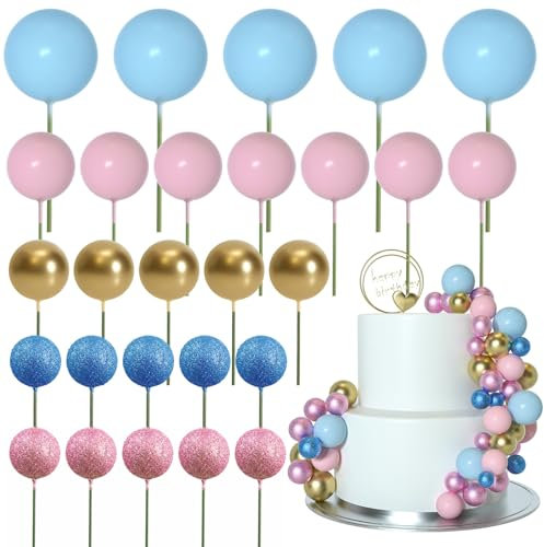 ASTARON 50 Stück Tortendeko Kugeln Cake Topper, Mini-Ballons Tortenaufleger für Hochzeit Party Babyparty Geburtstag Torte Dekorieren(Rosa-Blau-Serie)