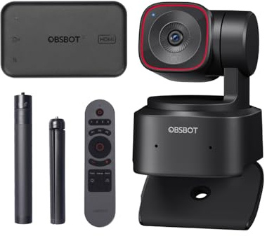 OBSBOT Tiny 2 Lite 4K Webcam & HDMI Adapter & Remote & Tripod Combo, AI Tracking PTZ Streaming Camera with 1/2 Sensor, Gesture Control, 60 FPS, HDR, Microphones, Web Camera for Desktop Computer