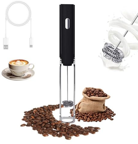 Cuteefun Espumador de Leche con Soporte, Batidor de Leche con Batería Recargable de 1200mAh, Mini Batidora Electrico con 3 Velocidades, Espumadera de Leche Portátil para Café, Matcha, Latte