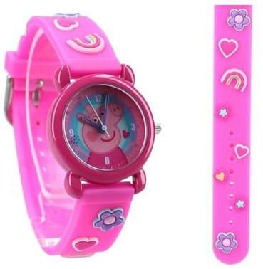 My sweety pop Analoge Armbanduhr zum Lernen von Uhrzeit für Kinder – Schule – Kindergarten – Kindergarten – Urlaub – Geschenkidee, Peppa Wutz – Rosa, Riemen