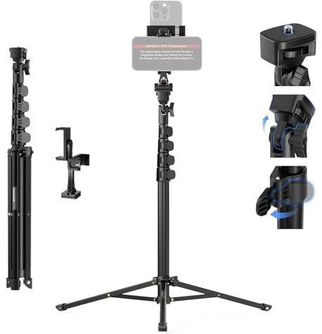 NEEWER Phone Tripod & Selfie Stick, 18-61 Cellphone Stand Mount w/ 360° Dual Phone Holder for Video Recording & Teleprompter, Compatible with iPhone Samsung for Vlog Live Video Record, ST155+SP-08