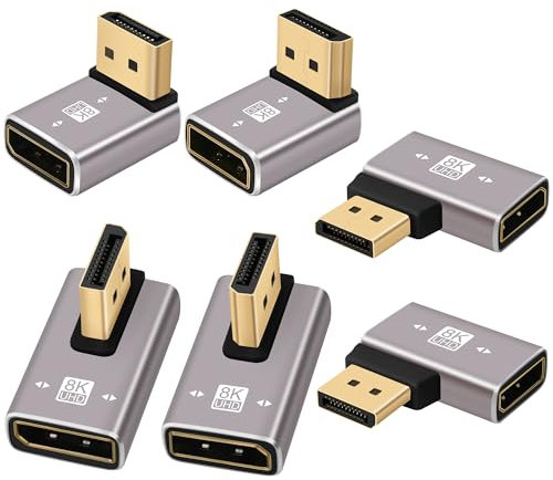 Togconn 8K DisplayPort 1.4 90 Degree Adapter 6 Pack, Right Angle Multi-Angle DP Male to Female Vertical Connector Converter DP L Shape Extender, Support 8K@60Hz,4K@144Hz,4K@60Hz,4K@30Hz