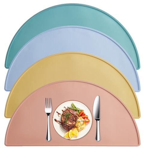 volumoon Lot de 4 Sets de Table, Tapis de Table Individuel, sous-Assiette, Tapis de Table en Silicone, Tapis de Table Antidérapant, Dessous de Table pour L'Isolation