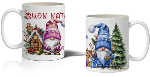 MP CREATIVE Coppia Tazze Mug Natalizie Personalizzabile con Gnomi Rosa e Azzurro