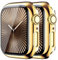 HANKN (2 Stück 42 mm Hülle für Apple Watch Series 10 42mm Temperierte Glas Schutzhülle, Plattiert Hart Bildschirmschutz Gehäuse iWatch Eingebaut Displayschutzfolie, 42mm Gold+Gold